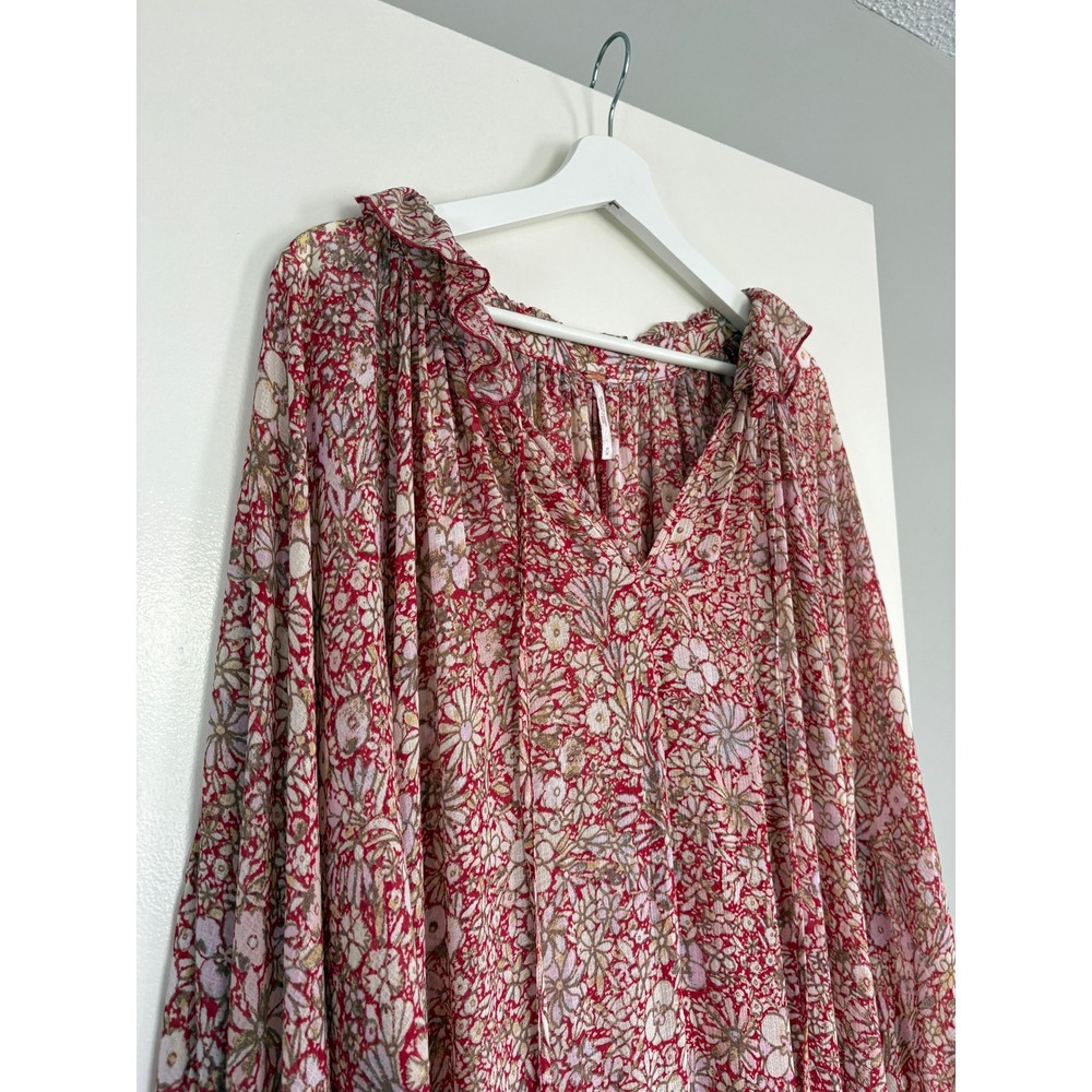 NEW Free People Feeling Groovy Maxi Dress Medium Bohemian Ruffle Long Sleeve - Picture 4 of 6